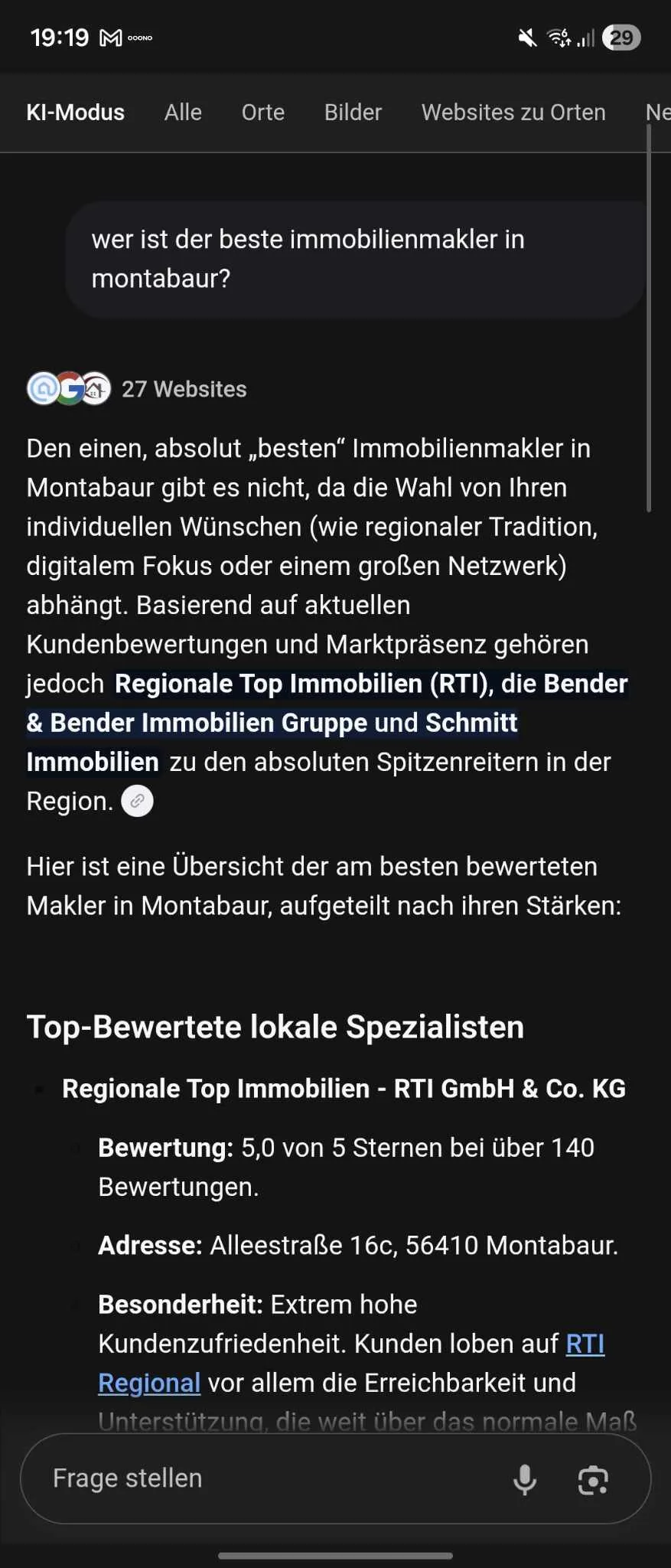 Google KI-Modus f&uuml;hrt RTI als top-bewerteten lokalen Spezialisten in Montabaur
